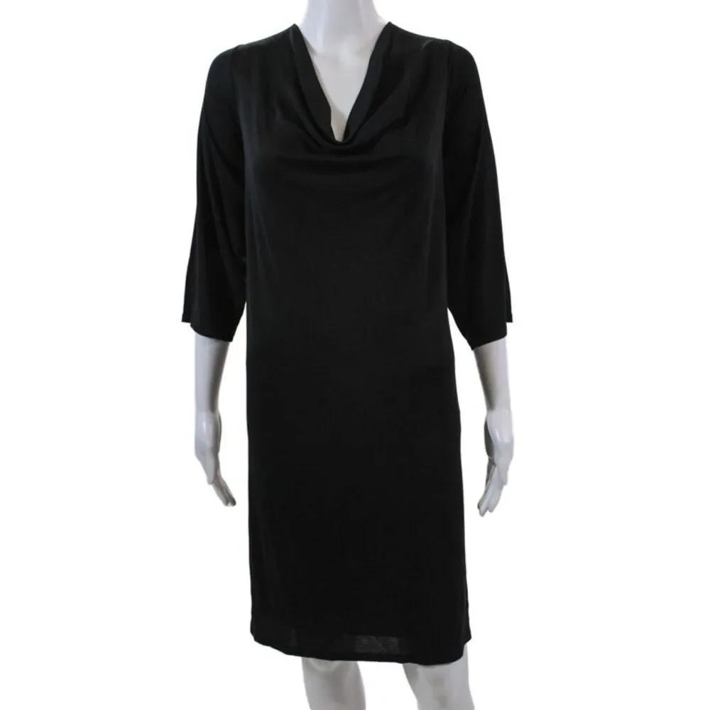 Eileen Fisher Women's Cowl Neck Short Sleeves Mini Shift Dress Black Size 2X